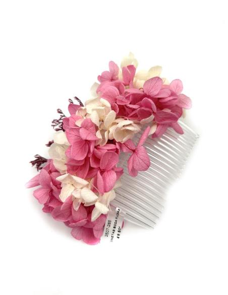 PEINETAS BODA FUCSIAS Y BEIGE CON FLORES SECAS | TOCADOS MUJER