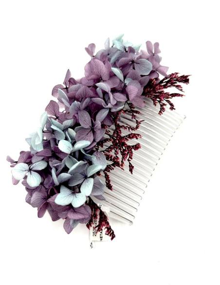 PEINETAS DE FLORES SECAS MORADAS BEIGE Y AZULES | TOCADOS MUJER