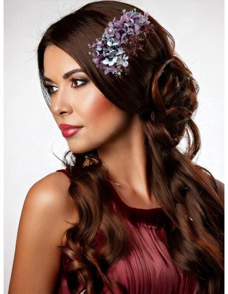 PEINETAS DE FLORES SECAS MORADAS BEIGE Y AZULES | TOCADOS MUJER
