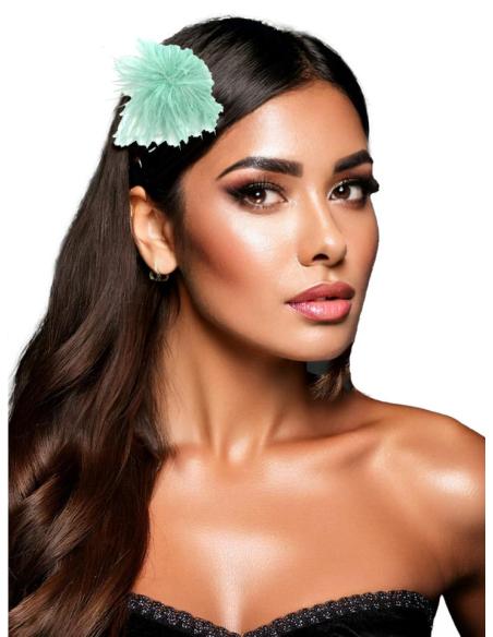 BROCHES VERDES AGUA DE PLUMAS PARA PELO Y PRENDAS | ACCESORIOS BODA