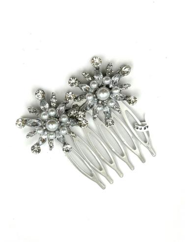 PEINETAS BODA PLATEADAS PEQUEÑAS CRISTAL Y PERLAS | ACCESORIOS MUJER