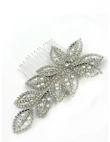 PEINETAS PLATEADAS DE BODA FLOR PEDRERIA BRILLO | ACCESORIOS MUJER