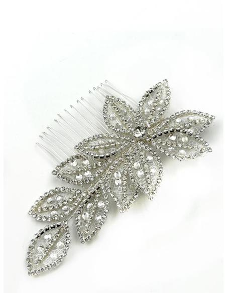 PEINETAS PLATEADAS DE BODA FLOR PEDRERIA BRILLO | ACCESORIOS MUJER