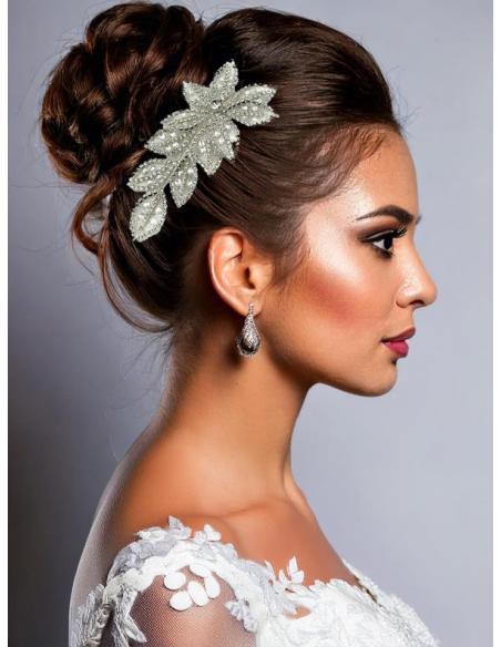 PEINETAS PLATEADAS DE BODA FLOR PEDRERIA BRILLO | ACCESORIOS MUJER