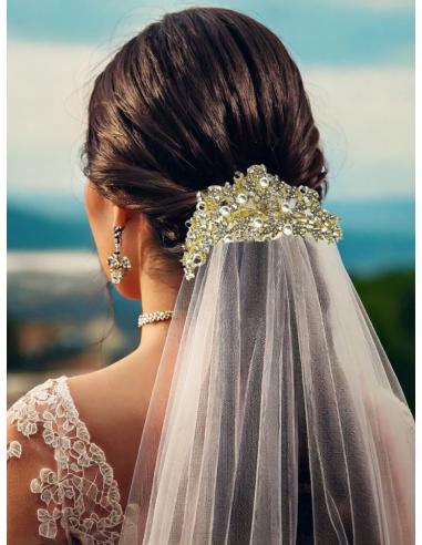 PEINETAS DORADAS PARA BODAS CON PEDRERIA Y PERLAS | TOCADOS MUJER