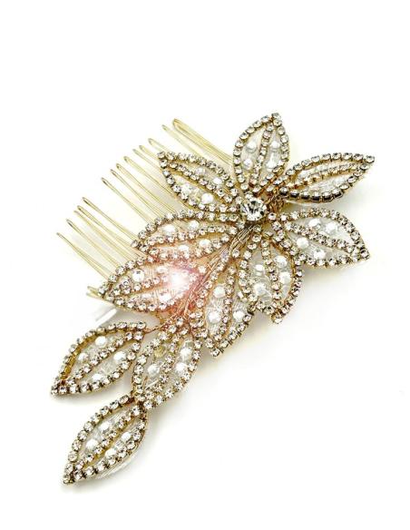 PEINETAS DORADAS DE BODA FLOR PEDRERIA BRILLO | ACCESORIOS MUJER