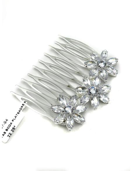 PEINETAS BODA PLATEADAS PEQUEÑAS FLORES CRISTAL | ACCESORIOS PELO