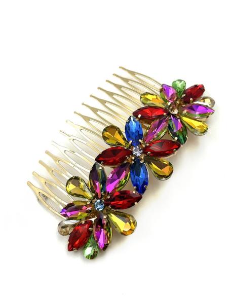 PEINETAS DE FIESTA CON PEDRERIA BRILLO MULTICOLOR | ACCESORIOS BODA