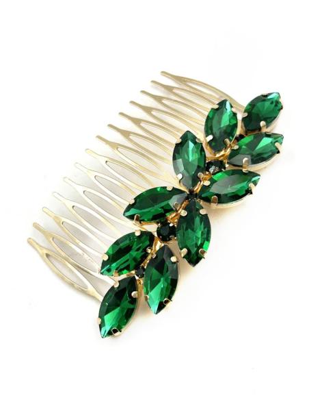PEINETAS VERDES PARA BODAS CON PEDRERIA CRISTAL | ACCESORIOS PELO