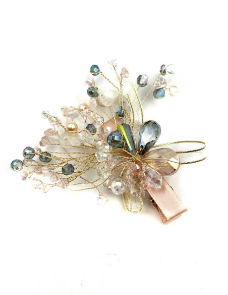 PINZAS ROSAS NUDE CON PEDRERIA TOCADOS PEQUEÑOS | ACCESORIOS BODA