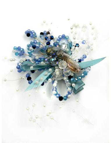 PINZAS DE PELO AZULES CON PEDRERIA FIESTA Y BODA | ACCESORIOS MUJER