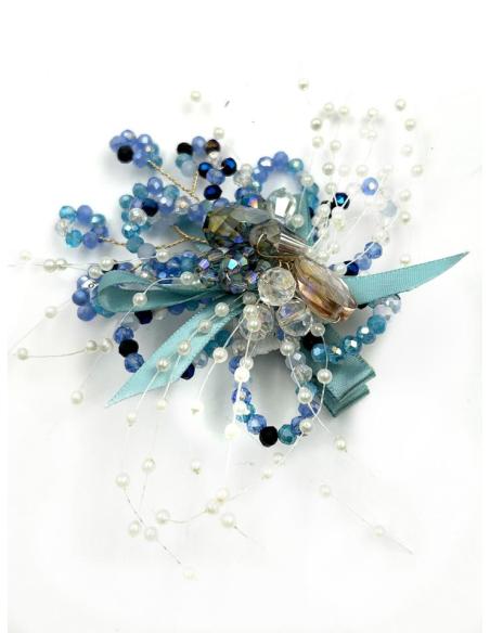 PINZAS DE PELO AZULES CON PEDRERIA FIESTA Y BODA | ACCESORIOS MUJER