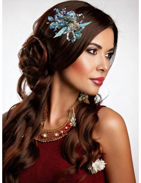 PINZAS DE PELO AZULES CON PEDRERIA FIESTA Y BODA | ACCESORIOS MUJER
