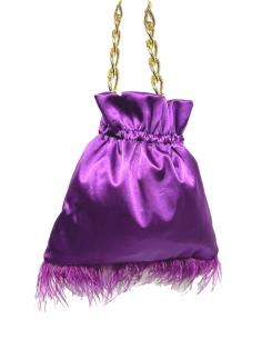 BOLSOS BODA MORADOS LIMOSNERA SEDA CON PLUMAS | BOLSOS INVITADA Y FIESTA