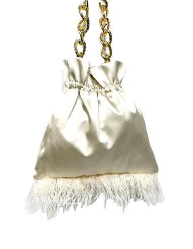 BOLSOS BODA BEIGE ROTO LIMOSNERAS SEDA CON PLUMAS | BOLSOS INVITADA Y FIESTA