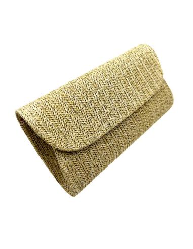 BOLSOS BEIGE OSCURO ELEGANTE CARTERA ESTILO RAFIA | BOLSOS DE FIESTA
