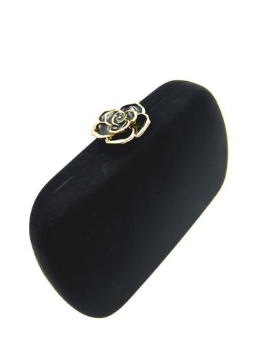 BOLSOS NEGROS CLUTCH TEXTIL MATE CON CIERRE FLOR | BOLSOS DE FIESTA
