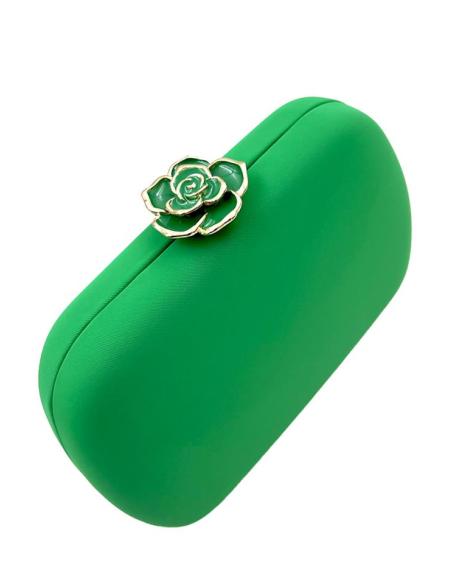 BOLSOS VERDES CLUTCH TEXTIL MATE CON CIERRE FLOR | BOLSOS DE FIESTA