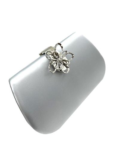 BOLSOS GRIS PLATA DE FIESTA Y BODA CON CIERRE FLOR | BOLSOS INVITADA MADRINA