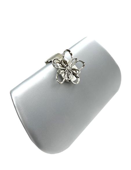BOLSOS GRIS PLATA DE FIESTA Y BODA CON CIERRE FLOR | BOLSOS INVITADA MADRINA