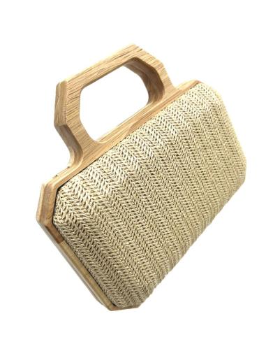 BOLSOS BODA BEIGE CLUTCH ESTILO RAFIA ASA MADERA | BOLSOS INVITADA