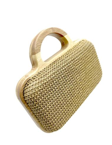 BOLSOS BEIGE CAMEL ESTILO RAFIA CON ASA MADERA | BOLSOS INVITADA