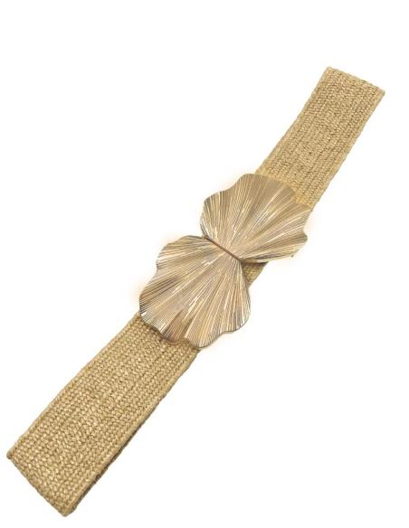 CINTURONES BEIGE ELASTICOS ESTILO RAFIA CON DORADO | ACCESORIOS MUJER
