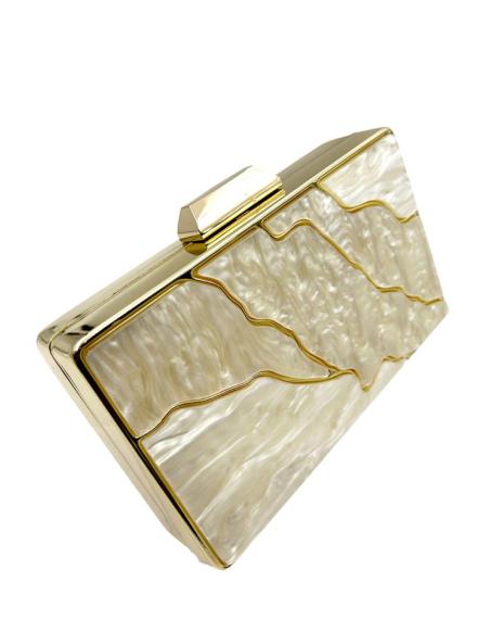 BOLSOS INVITADA BODAS DORADOS Y CAREY NACAR BLANCO | BOLSOS DE FIESTA