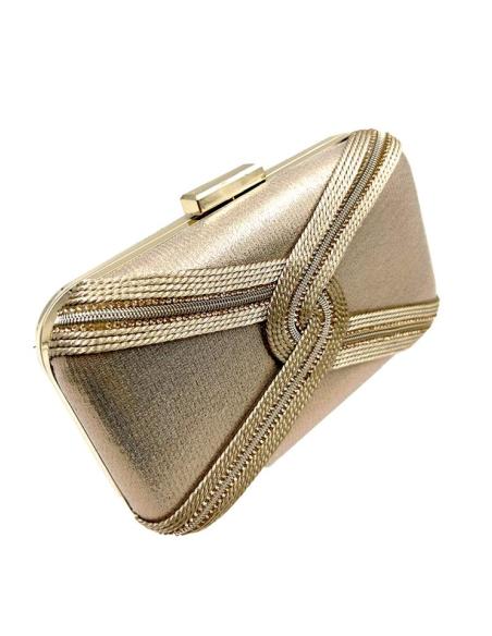 BOLSOS INVITADA ORO ROSA CON NUDO CORDON Y CRISTAL | BOLSOS BODA Y FIESTA