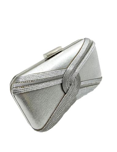 BOLSOS INVITADA PLATEADOS DE NUDO CORDON Y CRISTAL | BOLSOS BODA Y FIESTA
