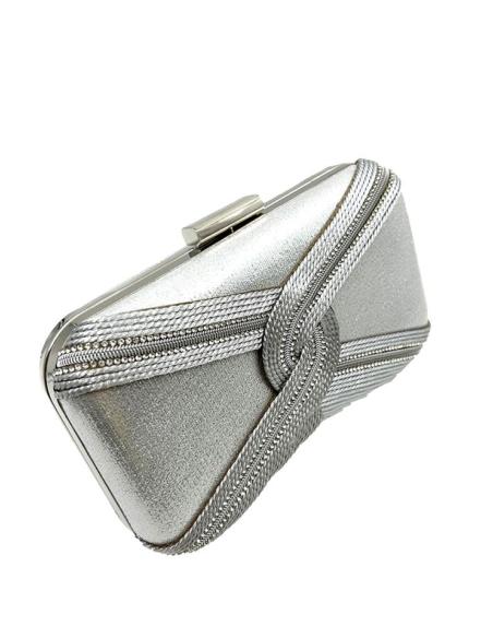 BOLSOS INVITADA PLATEADOS DE NUDO CORDON Y CRISTAL | BOLSOS BODA Y FIESTA