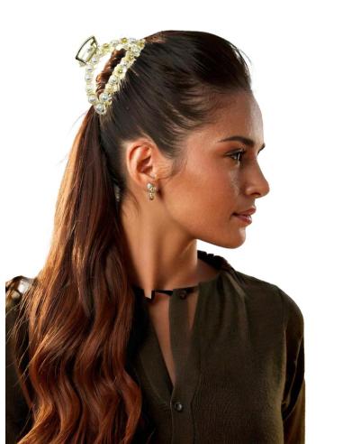 PINZAS PELO DORADAS Y BLANCAS CON FLORES Y PERLAS | ACCESORIOS MUJER CABELLO