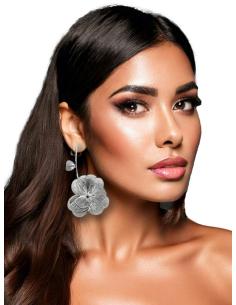 PENDIENTES MUJER PLATEADOS CON FLORES PARA BODAS | JOYAS DE INVITADA 2