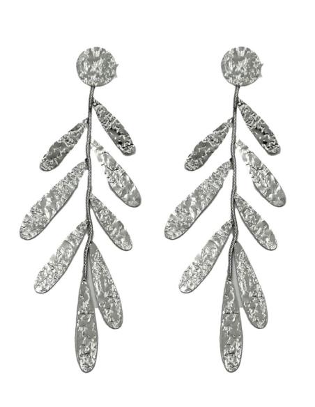 PENDIENTES MUJER PLATEADOS LARGOS CON HOJAS | JOYAS ONLINE