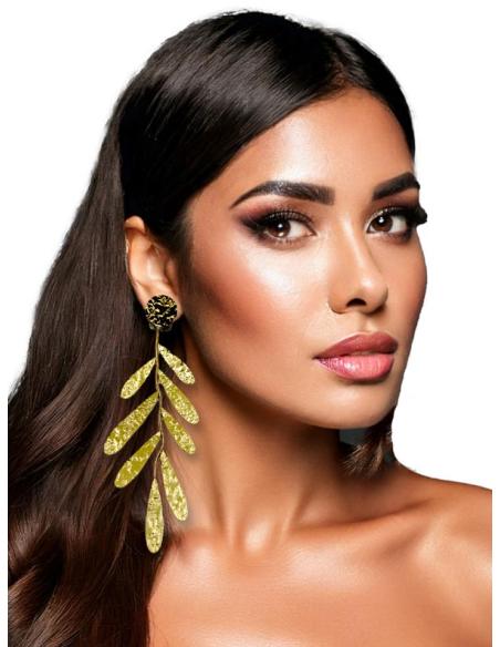 PENDIENTES MUJER DORADOS LARGOS CON HOJAS | JOYAS ONLINE