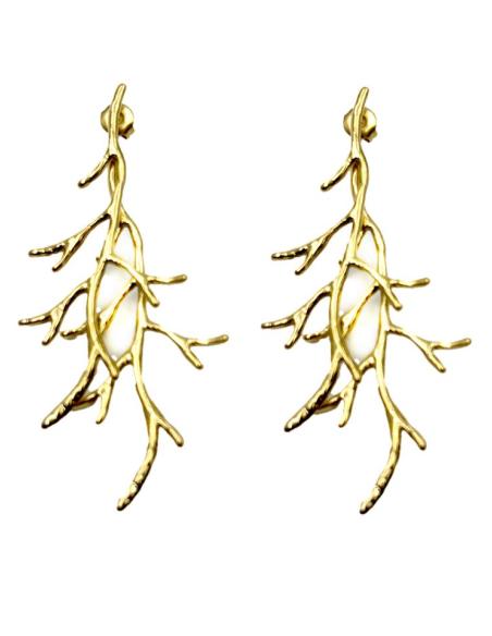 PENDIENTES MUJER DORADOS LARGOS RAMA CORAL | ACCESORIOS UNICOS