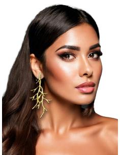 PENDIENTES MUJER DORADOS LARGOS RAMA CORAL | ACCESORIOS UNICOS 2