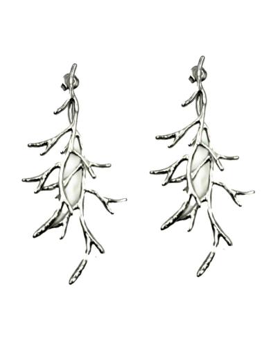 PENDIENTES MUJER PLATEADOS LARGOS RAMA CORAL | ACCESORIOS UNICOS