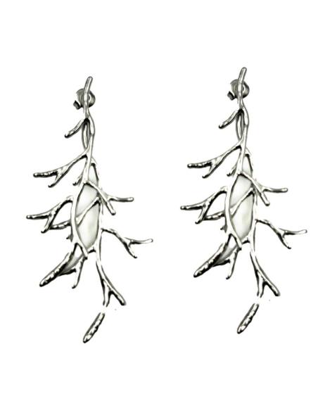 PENDIENTES MUJER PLATEADOS LARGOS RAMA CORAL | ACCESORIOS UNICOS