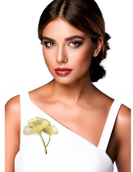 BROCHES MUJER DORADOS ELEGANTES GINKGO BILOBA | ACCESORIOS BODA