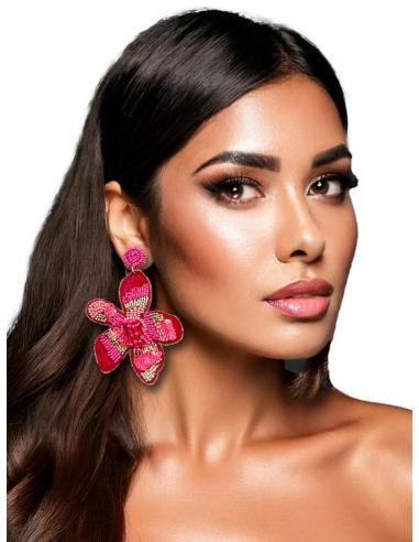 PENDIENTES LARGOS DE INVITADA BODA FLORES FUCSIAS | PENDIENTES MUJER
