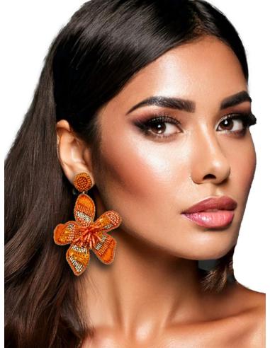 PENDIENTES LARGOS INVITADA BODA FLORES NARANJAS | PENDIENTES MUJER