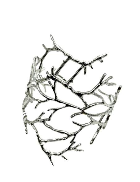 PULSERAS MUJER PLATEADAS CALADO RAMA CORAL | COMPLEMENTOS BODAS