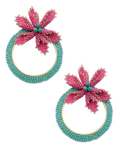 PENDIENTES MUJER AROS AZULES TURQUESAS CON FLORES | JOYAS INVITADAS Y FLAMENCAS