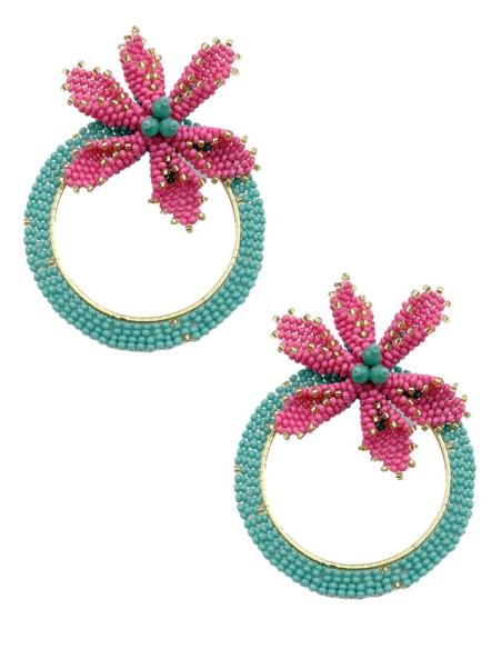 PENDIENTES MUJER AROS AZULES TURQUESAS CON FLORES | JOYAS INVITADAS Y FLAMENCAS