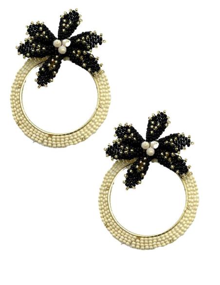 PENDIENTES MUJER AROS BLANCOS Y FLORES NEGRAS | JOYAS INVITADAS Y FLAMENCAS