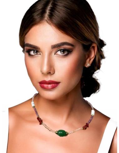 COLLARES MUJER DE PIEDRAS FUCSIAS VERDES Y ROSAS | JOYAS ACERO