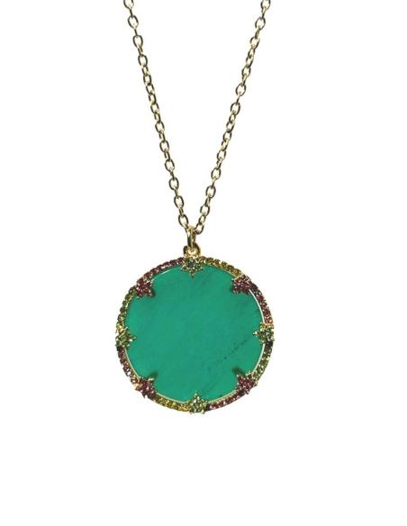 COLLARES LARGOS DORADOS CON COLGANTE PIEDRA VERDE | JOYAS PARA MUJER