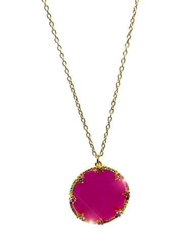 COLLARES LARGOS DORADOS CON COLGANTE PIEDRA FUCSIA | JOYAS PARA MUJER