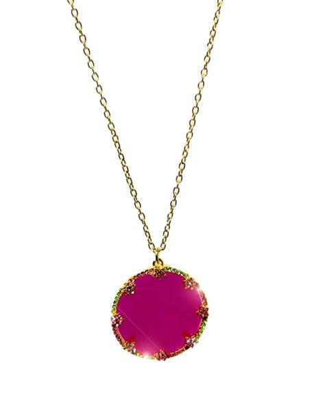COLLARES LARGOS DORADOS CON COLGANTE PIEDRA FUCSIA | JOYAS PARA MUJER